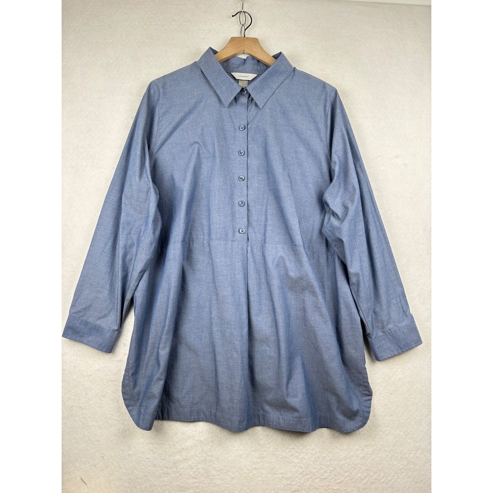 CJ Banks Tunic Womens 2X Relaxed Partial Button Minimalist Modest Lagenlook
